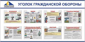 Стенды Гражданская Оборона и ЧС (8 плоских карманов А3 горизонтальные, наполнение плакаты) Таймырская топливная компания (Пластик ПВХ 4 мм, алюминиевый профиль; 2000х1000)